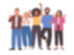 Animated illustration of a diverse group of excited people cheering and celebrating with happy expressions and body language.