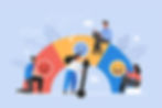 Illustration of people interacting with a feedback gauge showing various emotion levels.