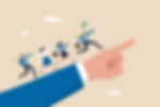 An illustration of an arm pointing to the sky, and employees running over the arm towards a goal