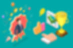 An illustration of a man being given recognition, with high-fives, awards and other celebration icons