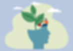 Illustration of a person watering a plant growing out of a head, symbolizing mental growth and nurturing.