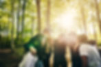 A team united in a bright forest