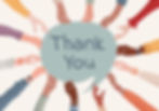 Illustration of diverse hands holding a speech bubble with the words 'Thank You' in the center.