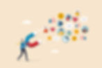 Illustration of a man with a large magnet attracting various social media icons and interactions.