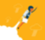Illustration of a woman flying upwards with a jetpack, representing career growth or success.