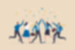 An illustration of men and women with business attire celebrating with confetti