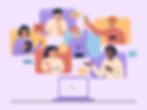 An illustration of a group of people in a video call, each from their laptop screen, high-fiving each other