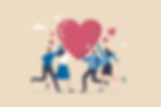 Employees coming together around a big red heart