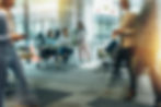 A team in a busy office