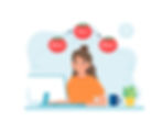 Illustration of a woman practicing the Pomodoro technique with timers for work and breaks.