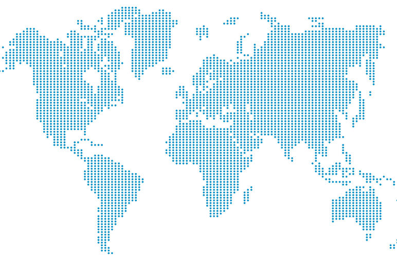 World map made up of blue dots
