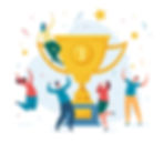 Illustration of a diverse team celebrating with a giant trophy and confetti.