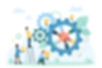 An illustration of people collaborating to make a well functioning engine