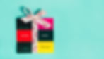 Various colorful gift cards arranged like a wrapped gift