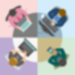 An illustration of four different people each on their computer, working remotely