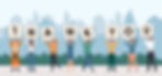 Illustration of diverse individuals holding large cards spelling out THANK YOU against a cityscape background.