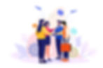 A group of business professionals shaking hands and collaborating, surrounded by abstract puzzle pieces and gears.
