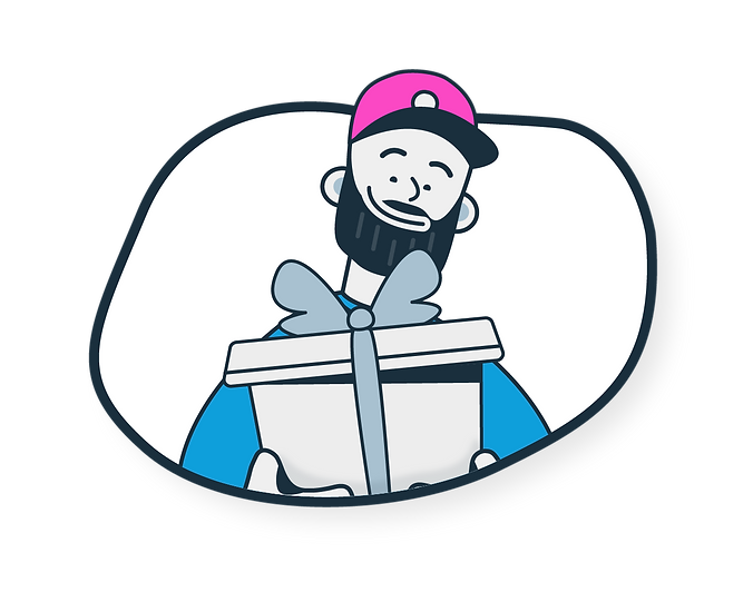 Cartoon man in cap holding a gift box