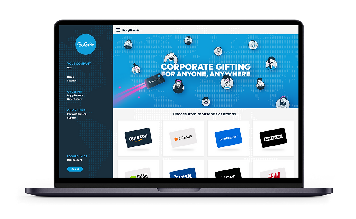 "GoGift" corporate gifting website, offering a variety of brand gift cards for purchase.